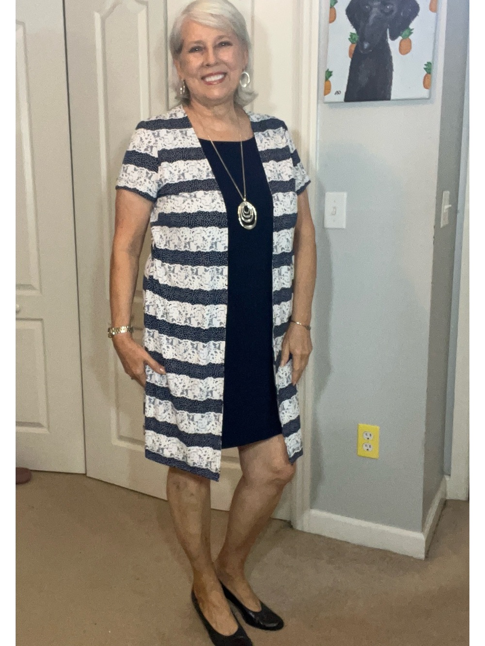 Perceptions Petite PL Navy Twofer Workwear Dress | Textured Lace-Look Print